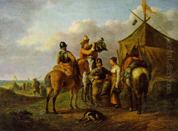 Ein Militarlager Und Rastende Reiter Vor Einem Marketenderzelt - view 1