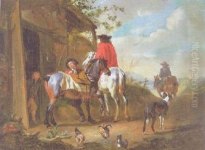 Rast Zweier Herrschaftlicher Reiter Vor Einem Landlichen Gasthof by Pieter van Bloemen