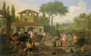 The Vendage: An Elegant Couple Visiting A Vineyard by Pieter van Bloemen