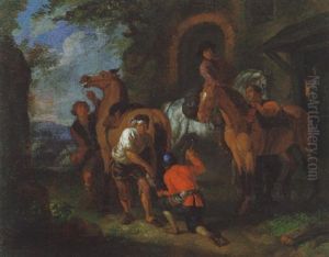Beim Hufschmied by Pieter van Bloemen