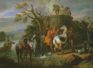 La Halte Des Cavaliers Pres Du Fourneau by Pieter van Bloemen