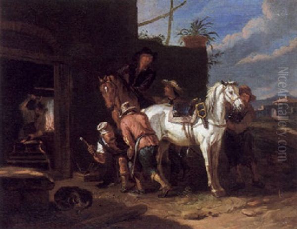 Ein Schimmel Wird Vor Der Schmiede Beschlagen - view 1