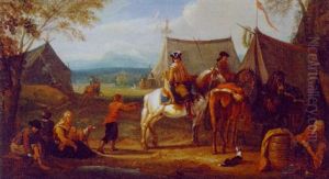 Ein Herold Zu Pferd In Einem Feldlager by Pieter van Bloemen