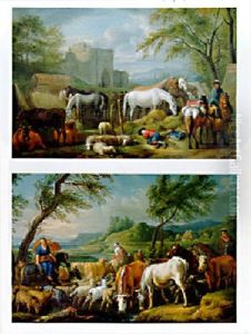 Calvary Man Halting At A Refreshment Place For Horses A Shepherd Boy Asleep