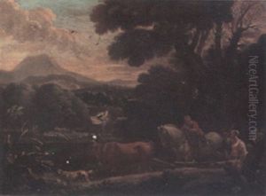 A River Landscape With Shepherds And A Shepherdess by Pieter van Bloemen