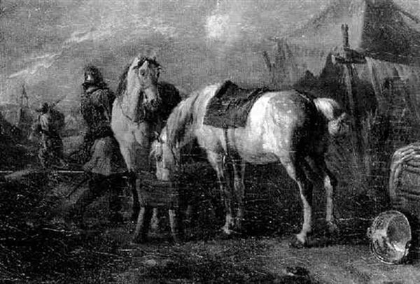 Militarisches Lager Mit Saufendem Pferd - view 1