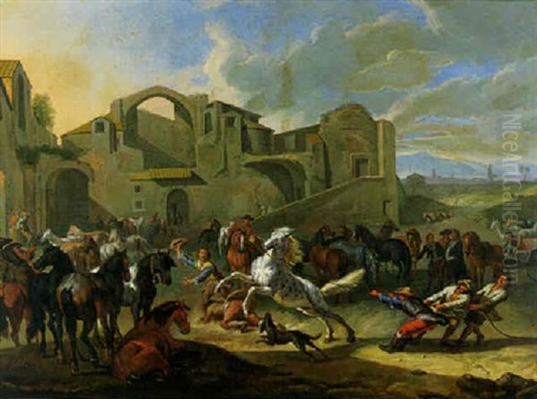 A Horse Market by Pieter van Bloemen