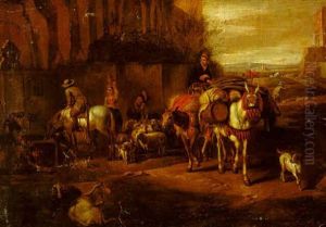 Muleteers Halted At An Inn by Pieter van Bloemen
