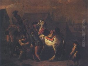 A Military Encampment With A Blacksmith Attending To A Horse