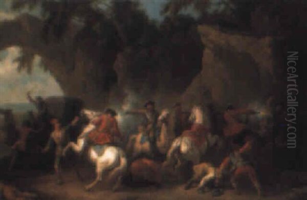 Bandits Attacking A Convoy In A Rocky Landscape - view 1
