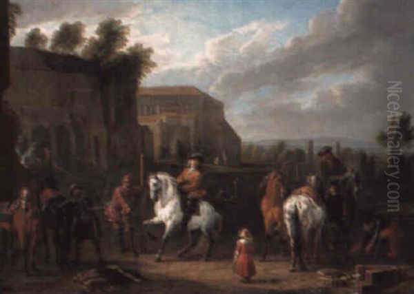 A Riding School By A Classical Ruin - view 1