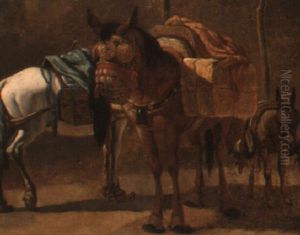 Two Horses And A Donkey Laden With Goods by Pieter van Bloemen