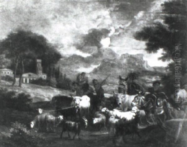 Shepherds And Cattle In An Italianate Landscape - view 1