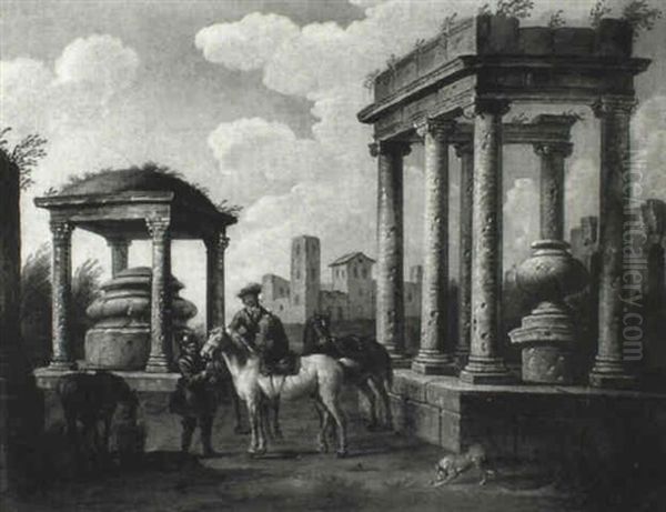Capriccio Of Classical Ruins With Soldiers By A Tomb - view 1