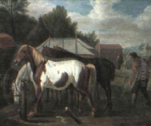 Landscape With Horses And Farm Hands by Pieter van Bloemen
