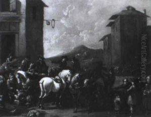 Sosta Di Cavalieri In Un'aia by Pieter van Bloemen