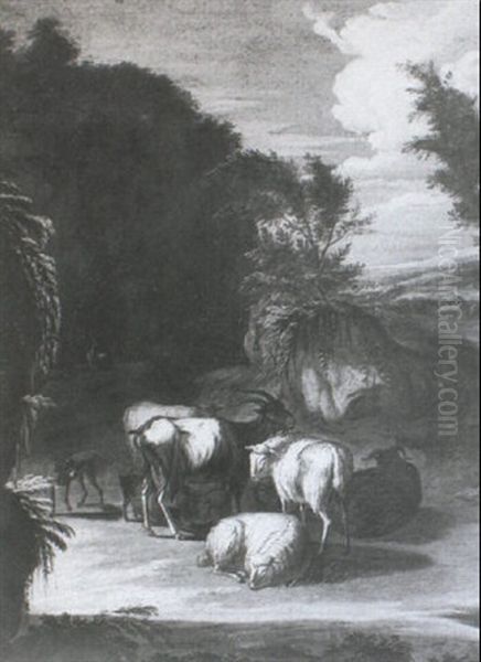 Goats And Sheep In An Italiante Landscape - view 1