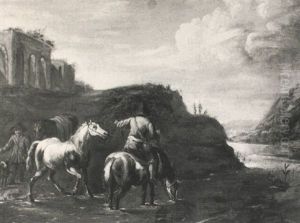 Peasants With Horses Crossing A Ford