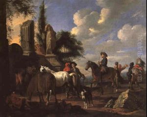 Une Lecon D'equitation Pres De Ruines Antiques by Pieter van Bloemen