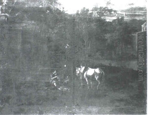 Peasants Playing Cards In Front Of A Trough - view 1
