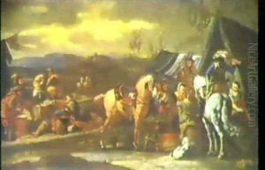 Zeltlager Mit Soldaten, Marketenderinnen Und Pferden by Pieter van Bloemen