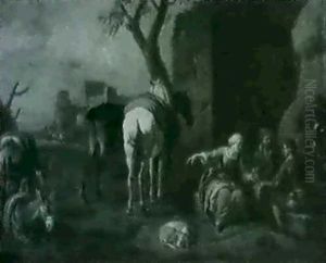 Peasants And Packhorses In A Southern Landscape Peasants And Packhorses In A Southern Landscape