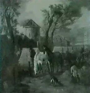 A Cavalry Encampment Beside Anitalian Town by Pieter van Bloemen
