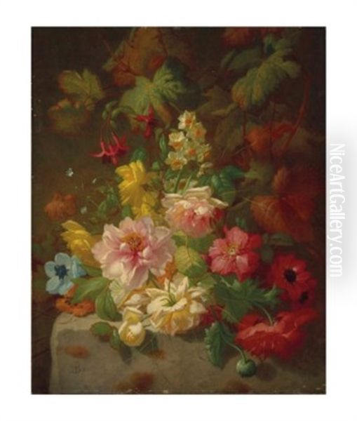 Nature Morte Aux Roses, Soucis Et Jonquilles - view 1