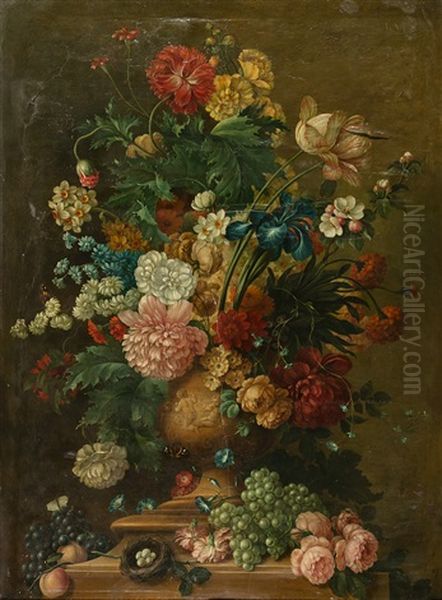 Stillleben Mit Blumen, Fruchten Und Vogelnest - view 1