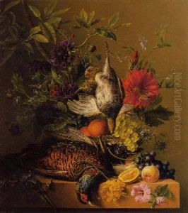 Nature Morte Au Faisan Et A La Perdrix Sur Un Entablement De Marbre