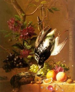 Stilleven Met Druiven, Sinaasappels, Dahlia's En Snippen by Arnoldus Bloemers