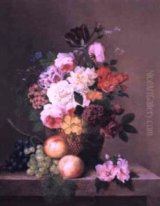Nature Morte Avec Des Roses, Tulipes, Raisins, Et Peches by Arnoldus Bloemers