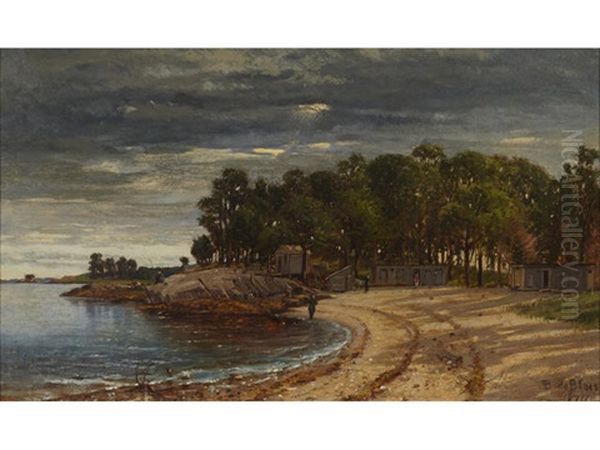 Fisher Folk Along A Beach With Shacks Beyond - view 1