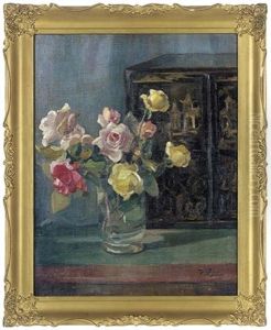Roses In A Glass Vase by Francois de Blois