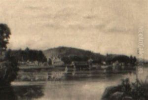 Chateau And Village Along A River by Francois de Blois