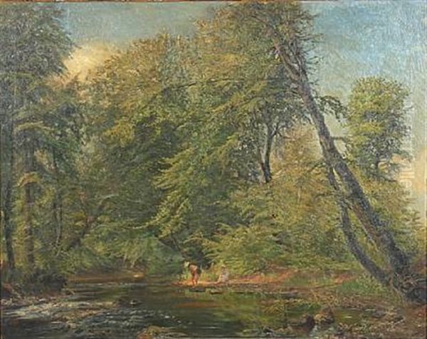 Forest Stream With Women At The Shore - view 1