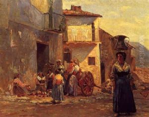 Italiensk Landsbygade Med Figurer