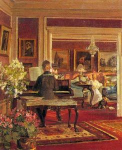 Interior Med Lille Dreng I Matrostoj Ved Klaveret by Gerhard Lichtenberg Blom