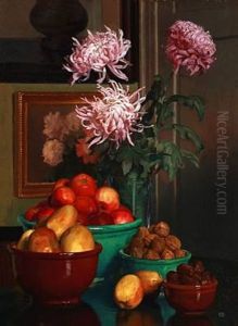 Still Life With Nuts, Fruit And Flowers In A Vase