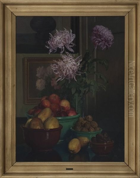 Stilleben Med Azaleor, Applen Och Notter - view 1