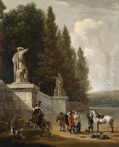 Ein Eleganter Park Mit Aufbrechender Jagdgesellschaft by Jan Blom
