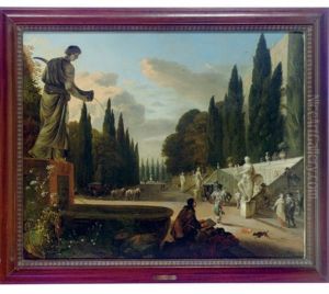An Elegant Garden With An Artist Sketching (collab. W/johannes Lingelbach) by Jan Blom