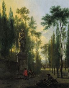 Ein Lautenspieler Und Elegante Figuren In Einem Schlosspark by Jan Blom