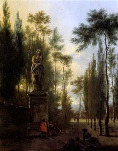 Ein Lautenspieler Und Elegante Figuren In Einem Schlospark by Jan Blom