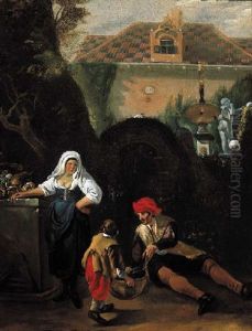 A Peasant Woman Offering Fruit To A Vagabond By The Gate Of A Country Mansion