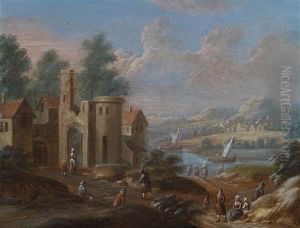 Eine Weite Flusslandschaft Mit Einer Befestigungsanlage by Maximilian Blommaerdt
