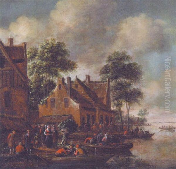 An Extensive River Landscape With Peasants By A Hamlet - view 1