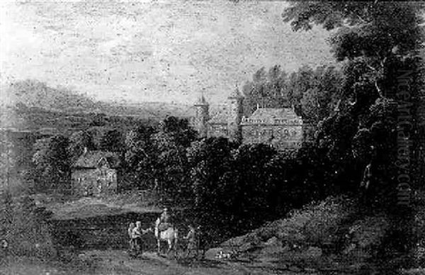 Elegant Travellers In A Wooded Landscape - view 1