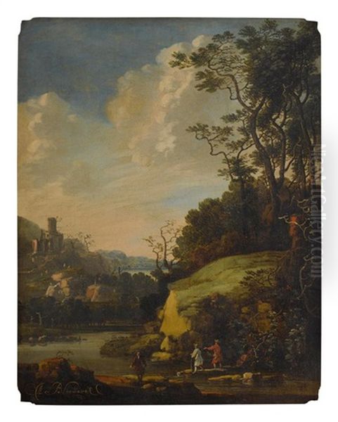 Hilly Landscape With Figures By A River - view 1