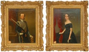 Portratt Forestallande Grevparet Claes M. Lewenhaupt (+ Portratt Av Sofia Lewenhaupt F. Bergenstrahle; Pair) by Niels Johan Blommer